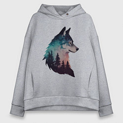 Толстовка оверсайз женская Волк силуэт, цвет: меланж