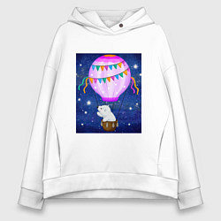 Женское худи оверсайз Белый медведь на воздушном шаре