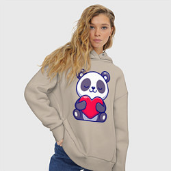 Толстовка оверсайз женская Панда и сердечко, цвет: миндальный — фото 2