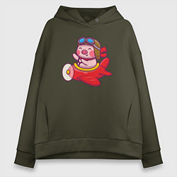 Женское худи оверсайз Поросёнок авиатор