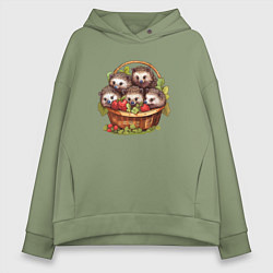 Женское худи оверсайз Ёжики в корзине