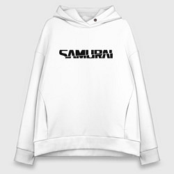 Женское худи оверсайз Киберпанк - черная надпись Samurai