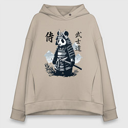 Толстовка оверсайз женская Panda samurai - bushido ai art fantasy, цвет: миндальный