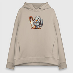 Женское худи оверсайз Гарпия играет на арфе и поет