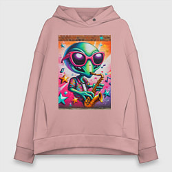 Женское худи оверсайз Пришелец играет на саксофоне - граффити