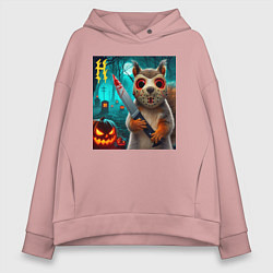 Женское худи оверсайз Белочка с окровавленным ножом и в маске - хэллоуин