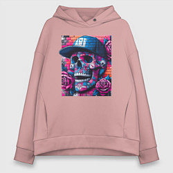 Женское худи оверсайз Череп в бейсболке - граффити