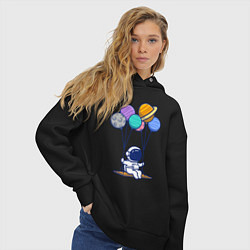 Толстовка оверсайз женская Качели в космосе, цвет: черный — фото 2