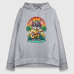 Женское худи оверсайз Мышонок играет на гитаре жарким летом