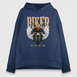 Толстовка оверсайз женская Байкерский медведь с мотоциклом, цвет: тёмно-синий