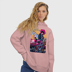 Толстовка оверсайз женская Ковбой Бибоп Спайк Шпигель Красный дракон, цвет: пыльно-розовый — фото 2