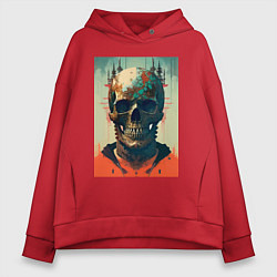 Толстовка оверсайз женская Ai art skull - fantasy, цвет: красный