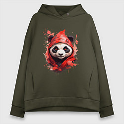 Женское худи оверсайз Модная панда в красном капюшоне