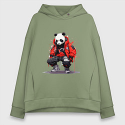 Женское худи оверсайз Модная панда в красной куртке