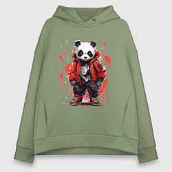 Женское худи оверсайз Модная панда в красной куртке