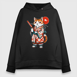 Женское худи оверсайз Кошечка в кимоно в японском стиле