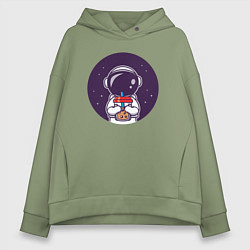 Женское худи оверсайз Космонавт пьет бабл-чай