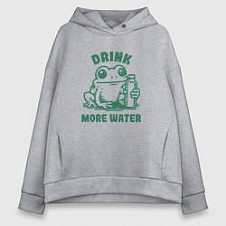 Женское худи оверсайз Забавная лягушка с бутылкой воды пей больше воды