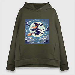 Женское худи оверсайз Ведьма на метле в ночи