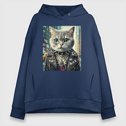 Женское худи оверсайз Прикольный котик фанат тяжёлого рока - нейросеть