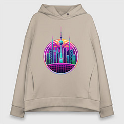 Женское худи оверсайз Силуэт города в неоновых цветах