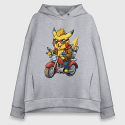 Женское худи оверсайз Пикачу на ретро мотоцикле