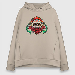 Женское худи оверсайз Розы и черепок