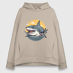 Толстовка оверсайз женская Акула в кругу, цвет: миндальный