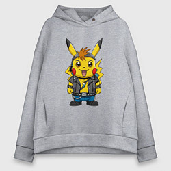 Женское худи оверсайз Пикачу в рок стиле