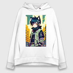 Женское худи оверсайз Девочка котёнок - нейросеть