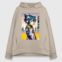 Женское худи оверсайз Kitten girl - cyberpunk