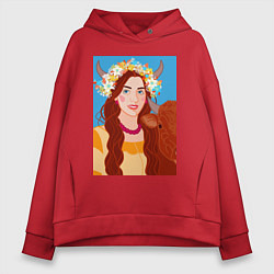 Женское худи оверсайз Девушка в цветочной короной из полевых цветов