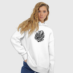 Толстовка оверсайз женская Орнамент со скрипичным ключом тату стиль, цвет: белый — фото 2