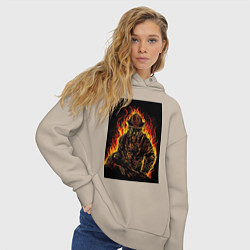 Толстовка оверсайз женская Пожарный огнеборец, цвет: миндальный — фото 2