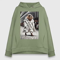 Женское худи оверсайз Модный капибара манекенщик - дефиле животных