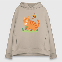 Женское худи оверсайз Рыжий кот и пчела