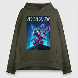 Женское худи оверсайз Neon glow - cyber Pikachu