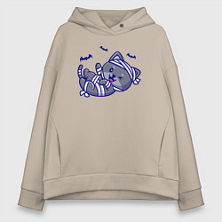 Женское худи оверсайз Котик-мумия и летучие мыши