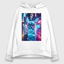 Женское худи оверсайз Маленький милый неоновый Пикачу - нейроарт