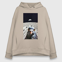 Женское худи оверсайз Голубь на луне делает селфи