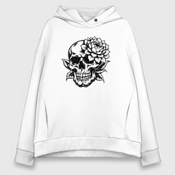 Женское худи оверсайз Череп с цветком - графика