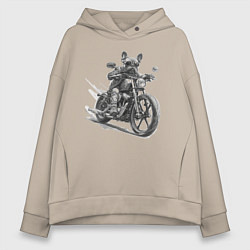 Женское худи оверсайз Французский бульдог байкер на мотоцикле чоппере