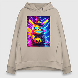 Женское худи оверсайз Пикачу киберпанк зомби - неоновое свечение