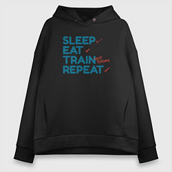 Толстовка оверсайз женская Eat sleep train repeat - blue and red, цвет: черный