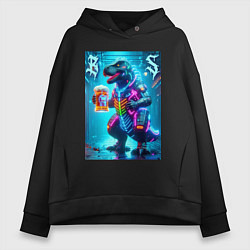 Женское худи оверсайз Неоновый кибер пивозавр - нейроарт