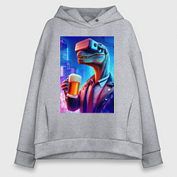 Женское худи оверсайз Пивозавр в виртуальных очках - нейроарт