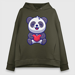 Женское худи оверсайз Весёлая панда с сердцем