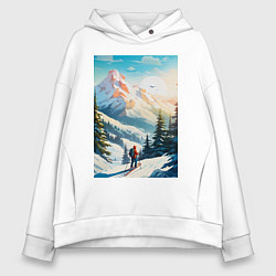 Женское худи оверсайз Лыжник в горах