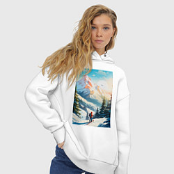 Толстовка оверсайз женская Лыжник в горах, цвет: белый — фото 2