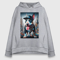 Женское худи оверсайз Funny bull terrier in New York - ai art